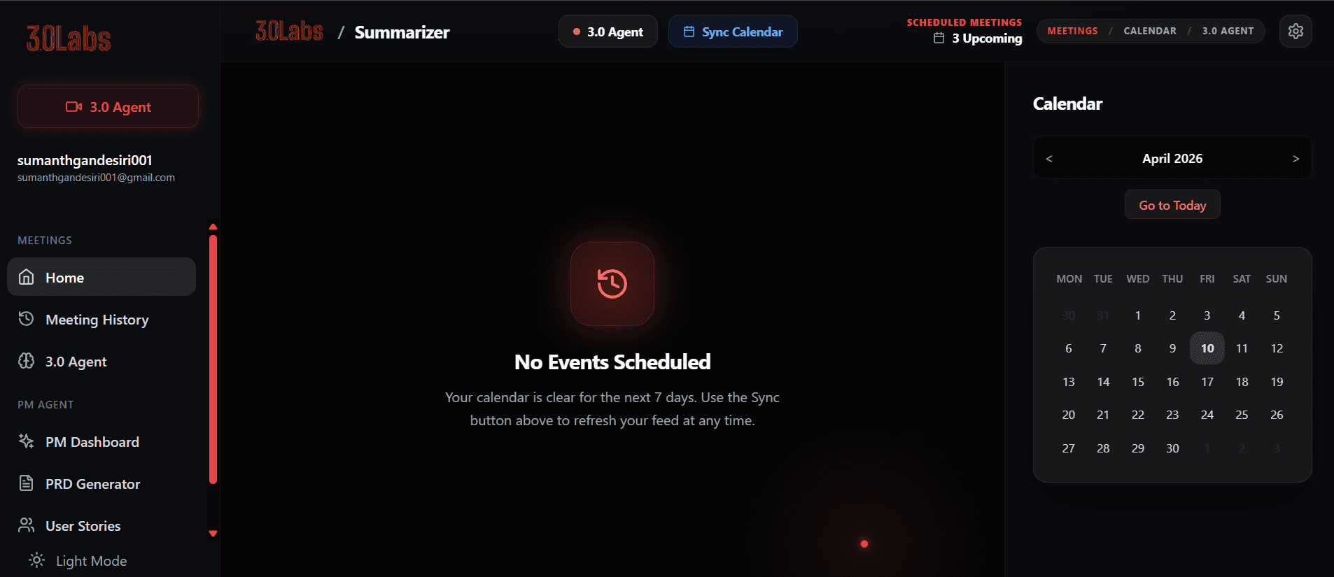 Summarizer home view